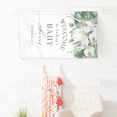 Tropical Floral White King Protea Babydusche Banner (Insitu)
