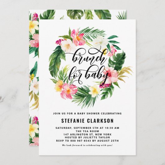 Tropical Floral Wreath Baby Dusche Brunch Einladung (Vorne/Hinten)
