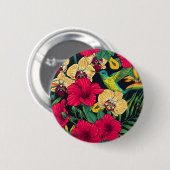 Tropical Florals and Hummingbird - Summer Botanica Button (Vorne & Hinten)