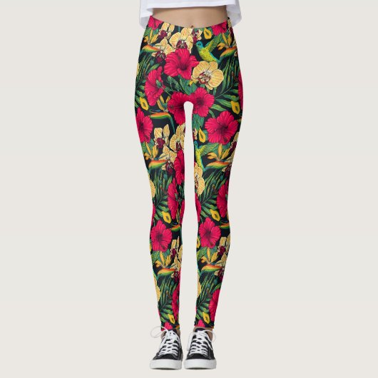Tropical Florals and Hummingbird - Summer Botanica Leggings (Vorderseite)
