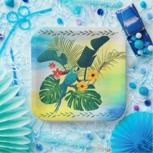 Tropical Florals Blätter Parrot Pappteller (Party)