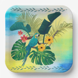 Tropical Florals Blätter Parrot Pappteller