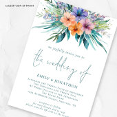 Tropical Florals Foto QR Code Aquamarin Hochzeit Einladung