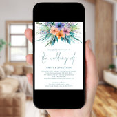 Tropical Florals Foto QR Code Aquamarin Hochzeit Einladung
