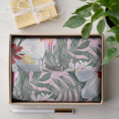 Tropical Florals Grau, Rosa, Weiß Seidenpapier (Geschenk)