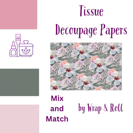 Tropical Florals Grau, Rosa, Weiß Seidenpapier