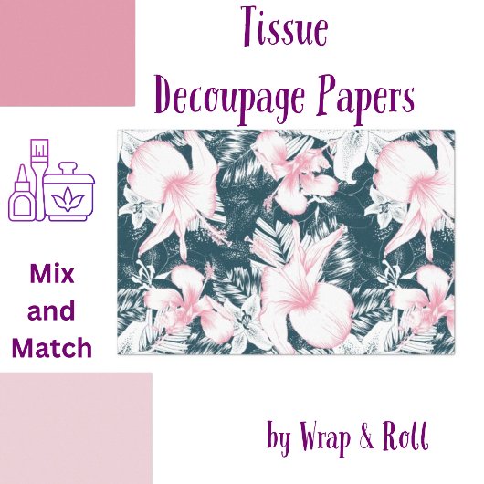Tropical Florals Navy Pink Seidenpapier