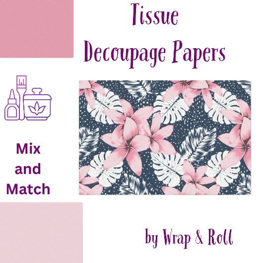 Tropical Florals Navy Pink Seidenpapier