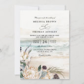 tropical florals protea beach qr code wedding einladung (Vorderseite)