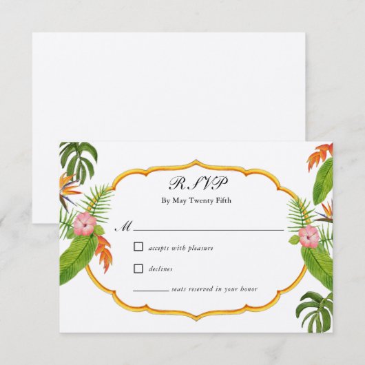 Tropical Florals Wedding RSVP Karte (Vorne/Hinten)