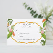Tropical Florals Wedding RSVP Karte (Stehend Vorderseite)