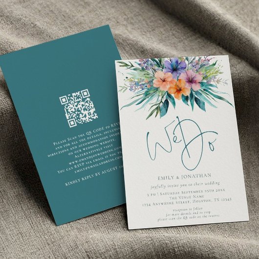 Tropical Florals wir machen QR-Code Hochzeit Einladung
