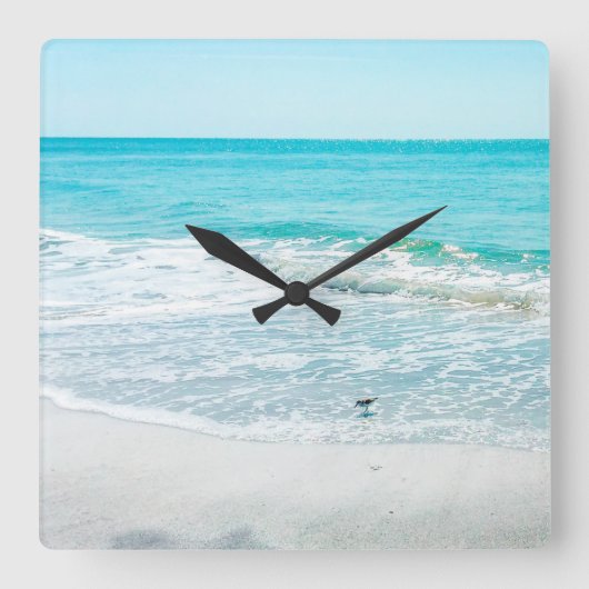 Tropical Florida Beach Sand Ocean Waves Sandpiper Quadratische Wanduhr (Vorderseite)