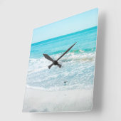 Tropical Florida Beach Sand Ocean Waves Sandpiper Quadratische Wanduhr (Winkel)
