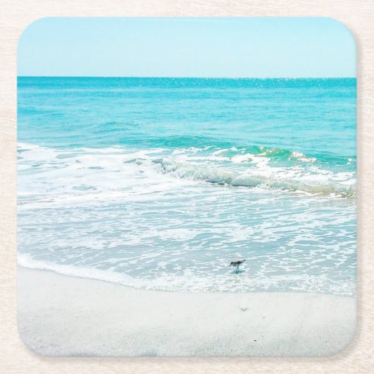 Tropical Florida Beach Sand Ocean Waves Sandpiper Rechteckiger Pappuntersetzer (Vorderseite)
