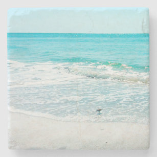 Tropical Florida Beach Sand Ocean Waves Sandpiper Steinuntersetzer