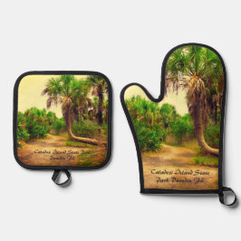 Tropical Florida Trail mit Palmen verbunden Ofenhandschuh & Topflappen-Set