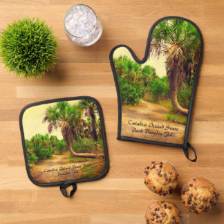 Tropical Florida Trail mit Palmen verbunden Ofenhandschuh & Topflappen-Set