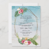 Tropical Flower Beach Elegant QR Code Wedding Einladung (Vorderseite)