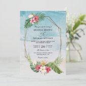 Tropical Flower Beach Elegant QR Code Wedding Einladung (Stehend Vorderseite)