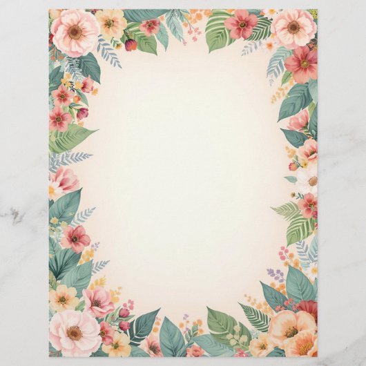 Tropical Flower Border Stationery Paper Briefbogen (Vorderseite)