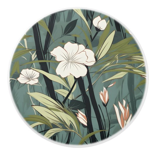 Tropical Flower Chinoiserie Asian Dusty Teal Print Keramikknauf (Vorderseite)