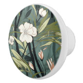 Tropical Flower Chinoiserie Asian Dusty Teal Print Keramikknauf (Rechts)
