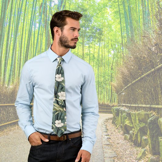 Tropical Flower Chinoiserie Asian Dusty Teal Print Krawatte