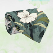 Tropical Flower Chinoiserie Asian Dusty Teal Print Krawatte
