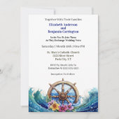 Tropical Flower Sailing Wheel Nautical Wedding Einladung (Vorderseite)