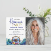 Tropical Flower Sailing Wheel Retirement Party Einladung (Stehend Vorderseite)