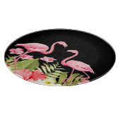 Tropical Flowers And Flamingos Schneidebrett (Ecke)