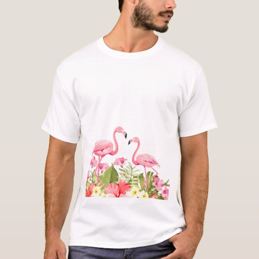 Tropical Flowers And Flamingos T-Shirt (Vorderseite)