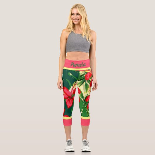 Tropical flowers and leaves capri leggings (Vorderseite)