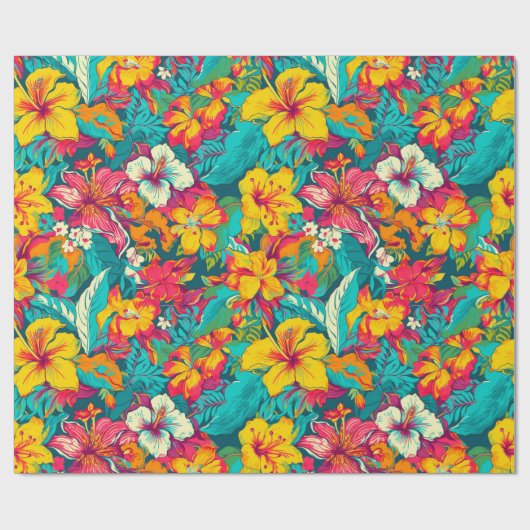 Tropical Flowers and Leaves Pattern Geschenkpapier (Flach)