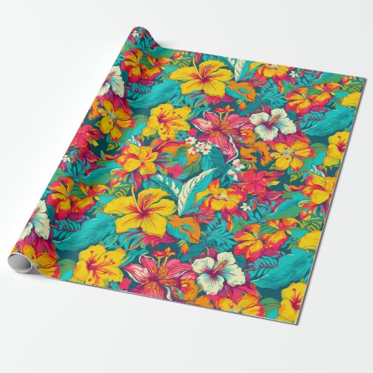 Tropical Flowers and Leaves Pattern Geschenkpapier (Ungerollt)