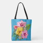Tropical Flowers Blue Wood Personalized AOP Tasche (Rückseite)