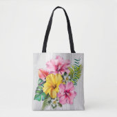 Tropical Flowers Gray Wood Personalized AOP Tasche (Vorderseite)