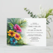 Tropical Flowers Greenery Wedding Einladung (Stehend Vorderseite)