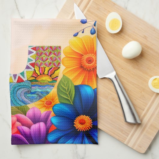 Tropical Flowers Monogram C Kitchen Towel Geschirrtuch (Viertel Falte)