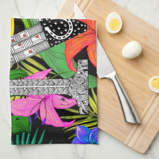 Tropical Flowers Monogram M Kitchen Towel Geschirrtuch (Viertel Falte)