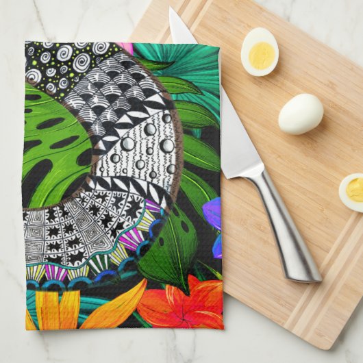 Tropical Flowers Monogram S Kitchen Towel Geschirrtuch (Viertel Falte)