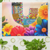 Tropical Flowers Monogramm C Küchentuch (Gefaltet)