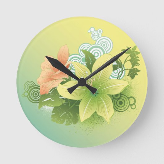 Tropical Flowers Runde Wanduhr (Vorderseite)