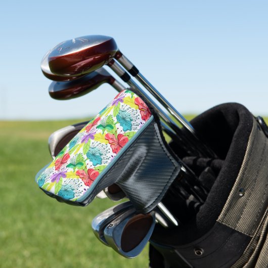 Tropical flowers seamless pattern golf headcover (In Situ)