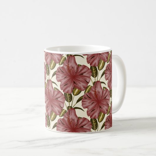 Tropical flowers seamless pattern | red flowers kaffeetasse (VorderseiteRechts)