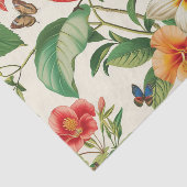 Tropical Flowers with Beautiful Red & Teal Bird Seidenpapier (Ausschnitt)