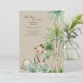 Tropical Foliage Baby Animals Baby Dusche Einladung (Stehend Vorderseite)
