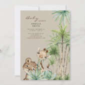Tropical Foliage Baby Animals II Kinderdusche Einladung (Vorderseite)