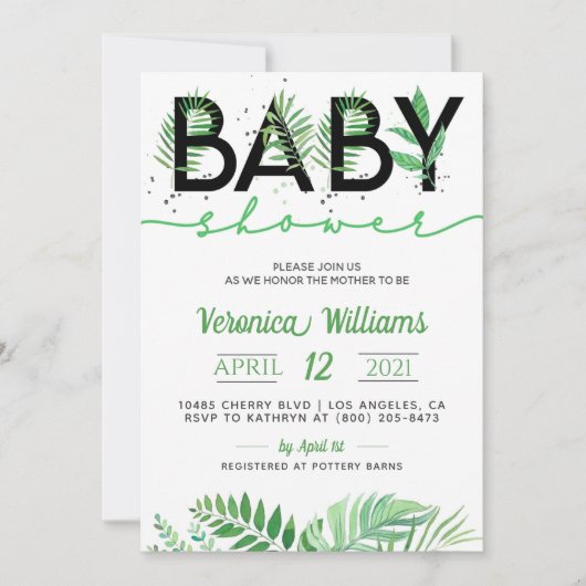Tropical Foliage Baby Shower Einladung (Vorderseite)